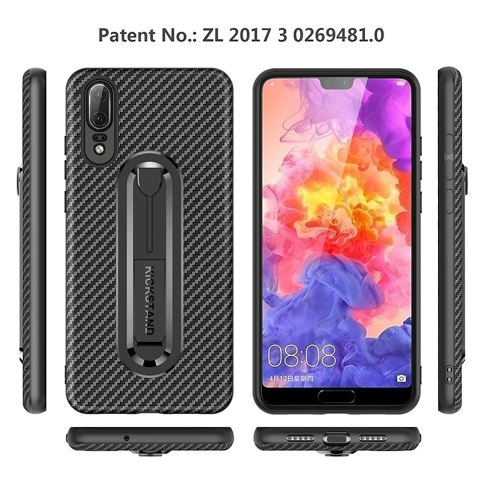 Armor Case For Huawei P20 Pro TPU Carbon fiber Holder Mate 10 Lite 20 X Honor 7A 7C Y6 Y7 2018 P Smart Cover Phone Cases |
