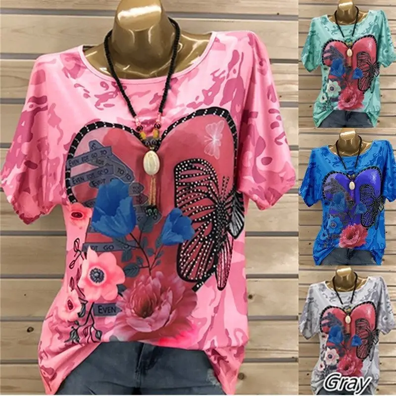 Женская футболка большого размера 2019 летняя популярная с круглым вырезом love