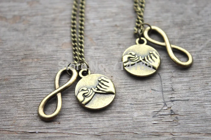 

20pcs/lot Bronze Infinity Pinky Promise Necklaces Best Friends Necklaces Couples Boyfriend Girlfriend Eternity Pinky Swear