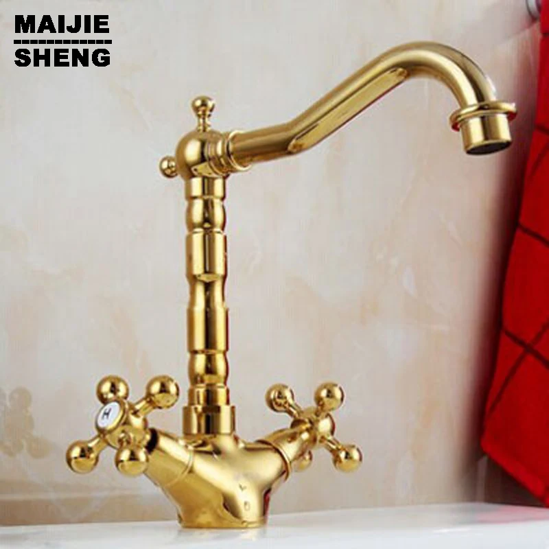 

Роскошный Винтажный Золотой смеситель для раковины Смеситель для воды смесители для раковины масляный протертый бронзовый кран