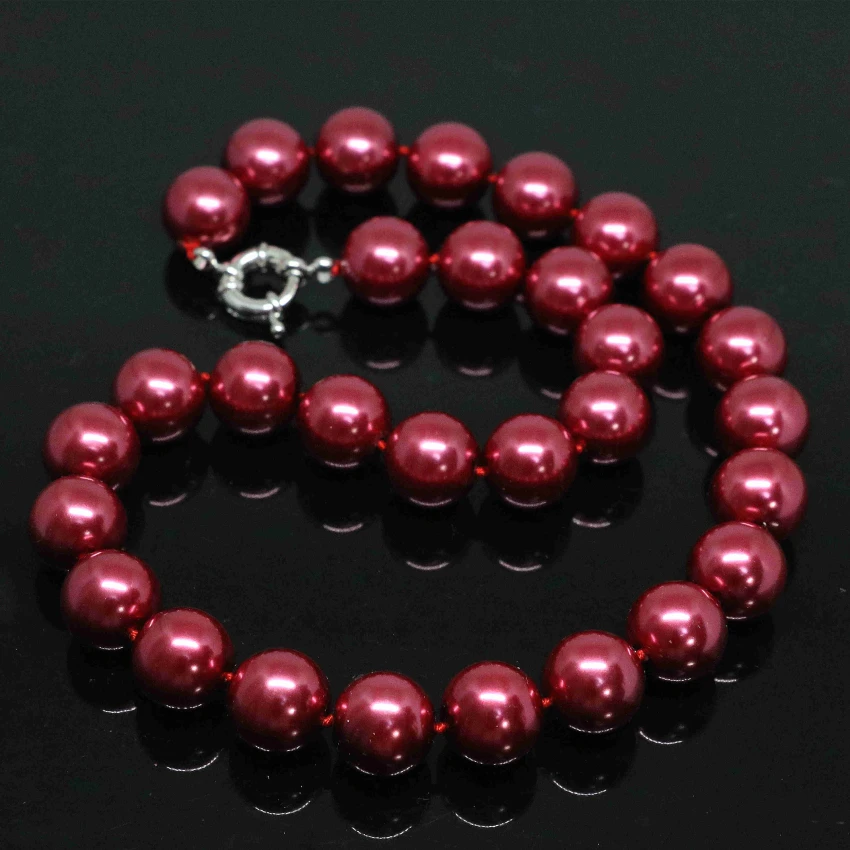 Fashion dark red 8 10 12 14mm round shell faux pearl beads fashion wedding party ceremony best necklace jewelry 18inch B1479 | Украшения и