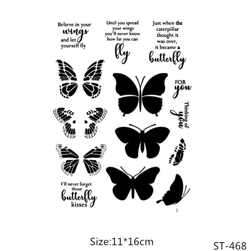 ST-468 AZSG Blooming Flowers Butterfly Clear Stamps For DIY Scrapbooking Decorative Card making Craft Fun Decoration Supplies 14x14cm - Color: ST-468