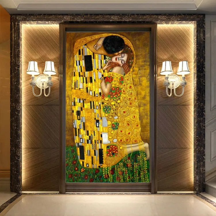 Густав Климт. Картина маслом "Поцелуй". Настенная фотообои 3D на заказ, водостойкие. Классическое искусство для декора спальни, кабинета, детской комнаты.