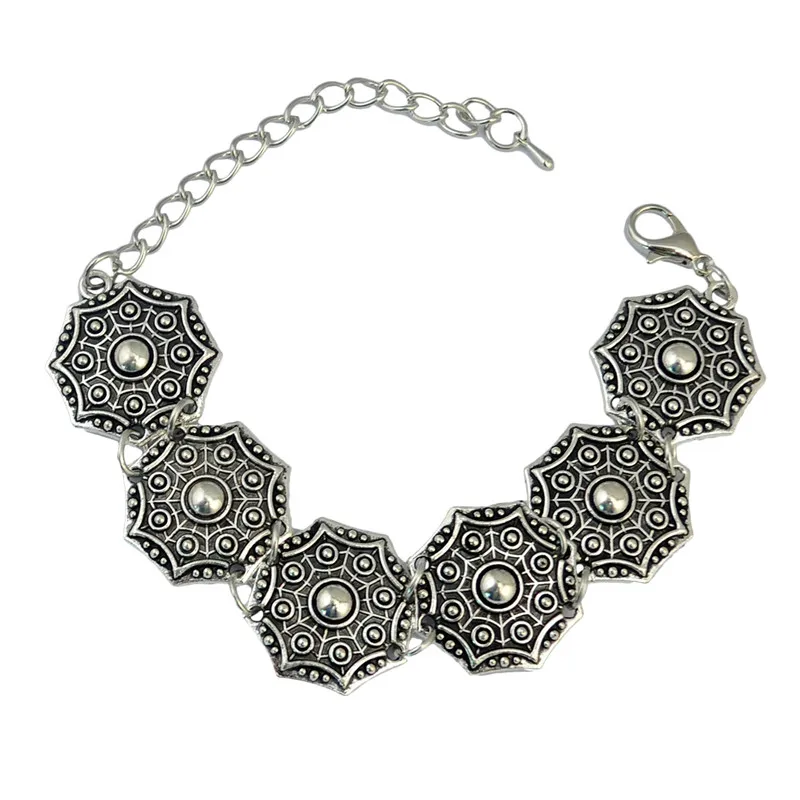 Чешские серебряные Анталия браслет с орнаментом заявление Бохо Коачелла