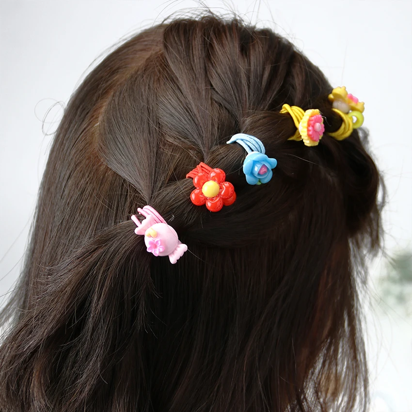 

12PCS Kids Hair Ring Girls Headband Flower Hair Elastic Bands Ponytail Holder Accessories Bow Animals Pattern Ropes