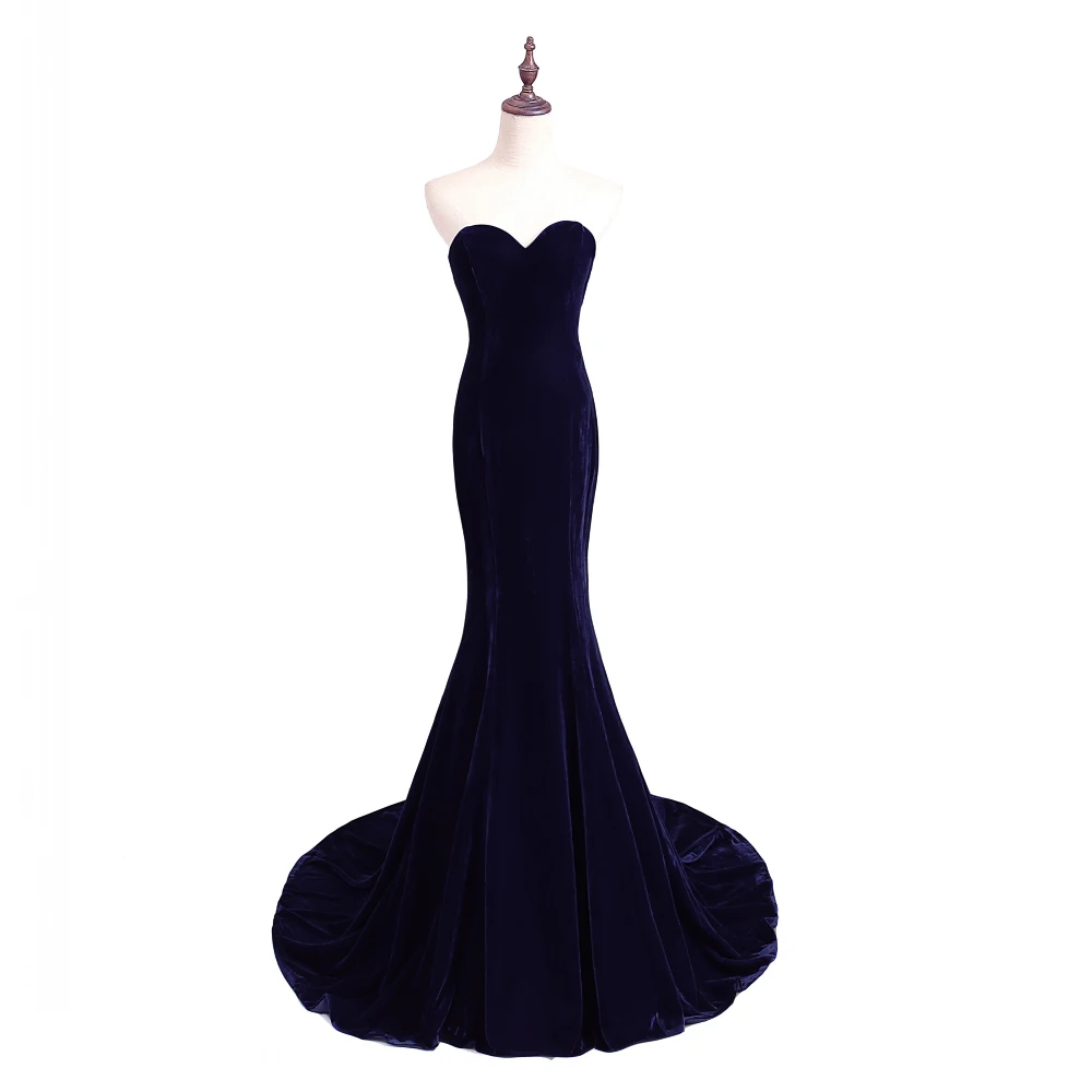 Navy Blue Уникальные дизайнерские темно-красные платья для выпускного вечера для женщин с длинным шлейфом польщен облегающее красное вино бархат элегантные платья для вечеринки A95 - Цвет: Navy Blue