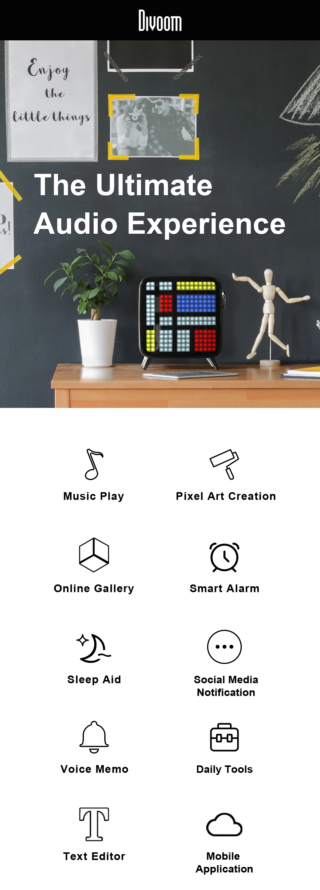 Divoom Tivoo Max Pixel Art Bluetooth беспроводной динамик с 2,1 аудио системой 40 Вт Выход тяжелый бас приложение управление для IOS и Android