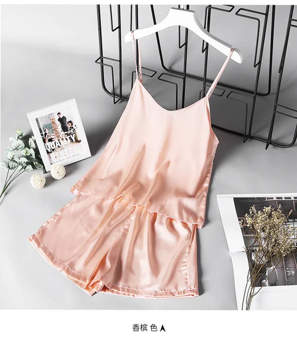 

Silk Pajamas Pyjamas Summer Sets For Women Pijamas Shorts Sleepwear Sleeveless Sleep Suit Sexy Pijama Plus Size M-XXL Fdfklak