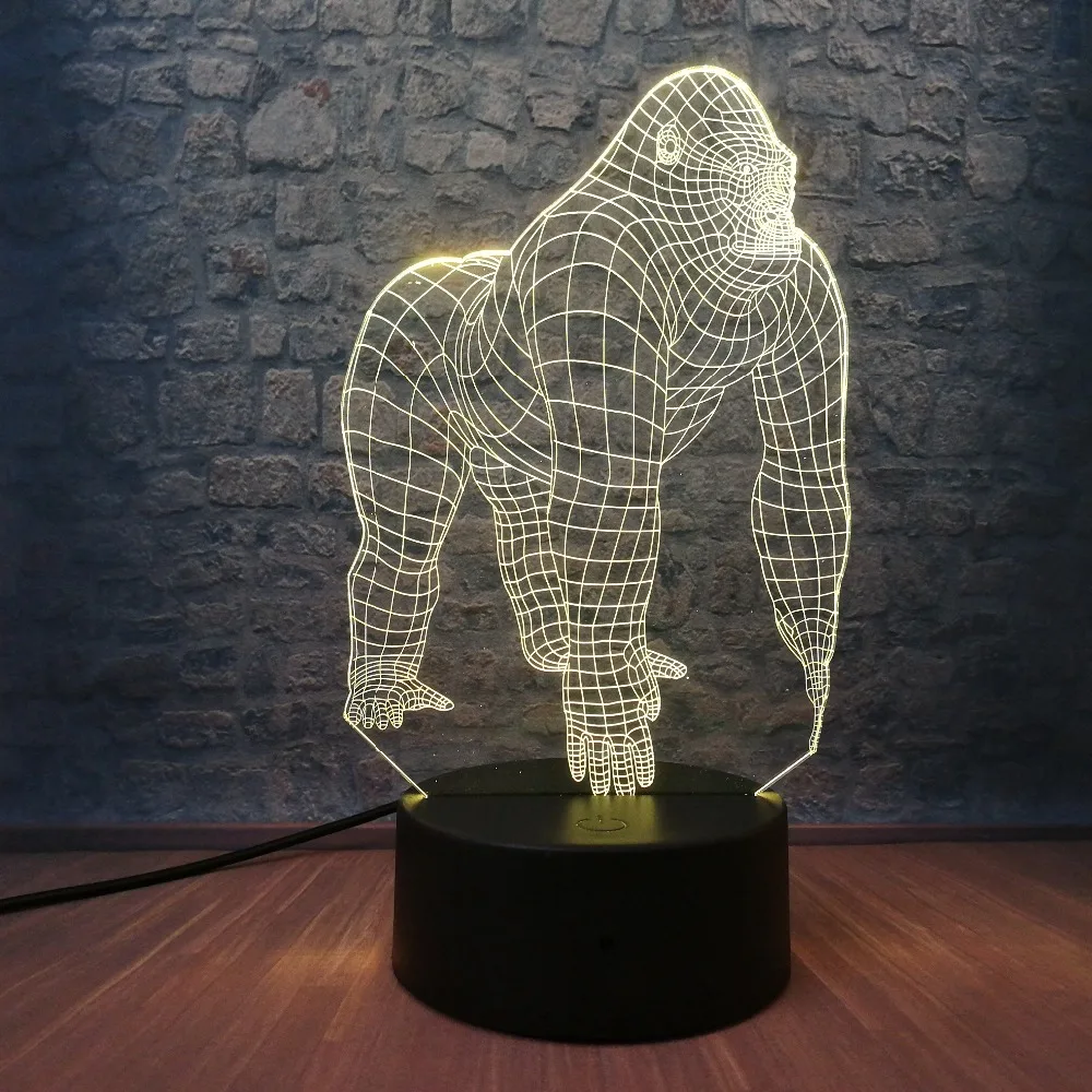 Светодиодный светильник Orangutan Gorilla Chimpanzee с 3D USB для активного отдыха 7 цветов
