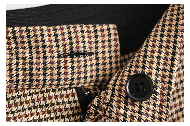 Подиумные Женские винтажные полосатые клетчатые брюки с эластичной резинкой на