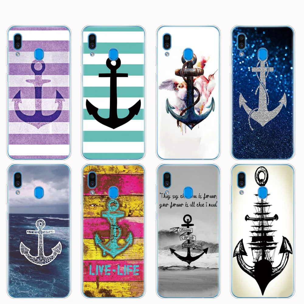 Чехол для Samsung A50 чехол Galaxy A60 A10 A30 A40 A70 A 50 2019 A9 A7 2018 Морская Полоска якорь с