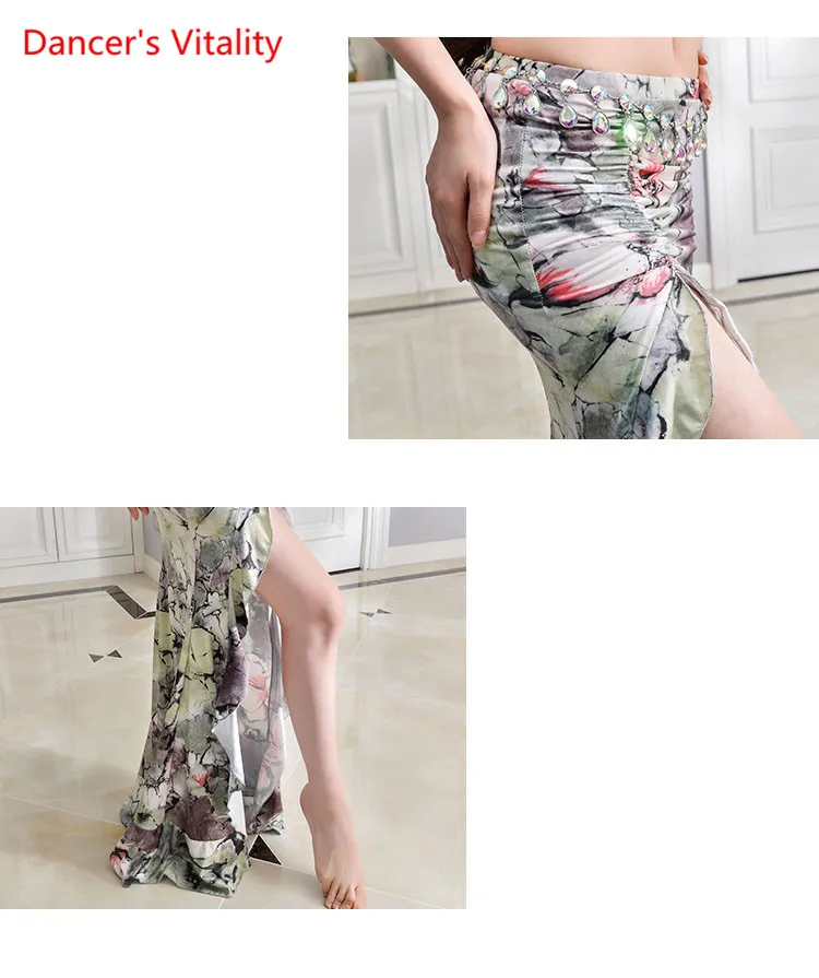 New Practice Belly Dance Costume Milk Silk flower elegant Long Skirts