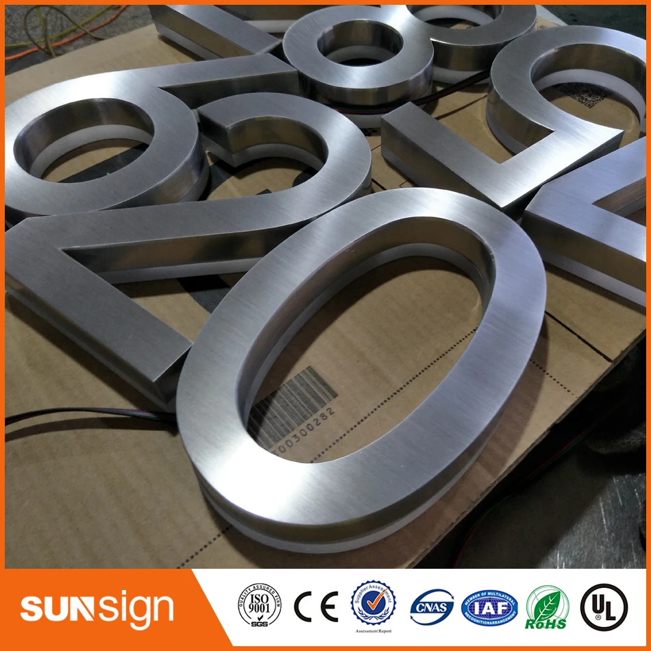 H 20cm Outdoor 3D LED Signs Backlit Brushed Stainless Steel Letters