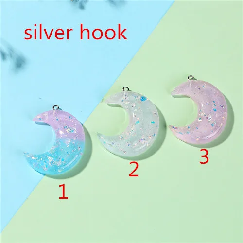 silver hook 15 шт./лот, смешанные 40*35 мм, очень милые кабошоны из смолы с плоским основанием, градиентные лунные поделки для украшения своими руками - Цвет: silver hook