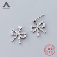 korea hot style 925 sterling silver fashion lovely sweet bowknot natural zircon crystal stud earring