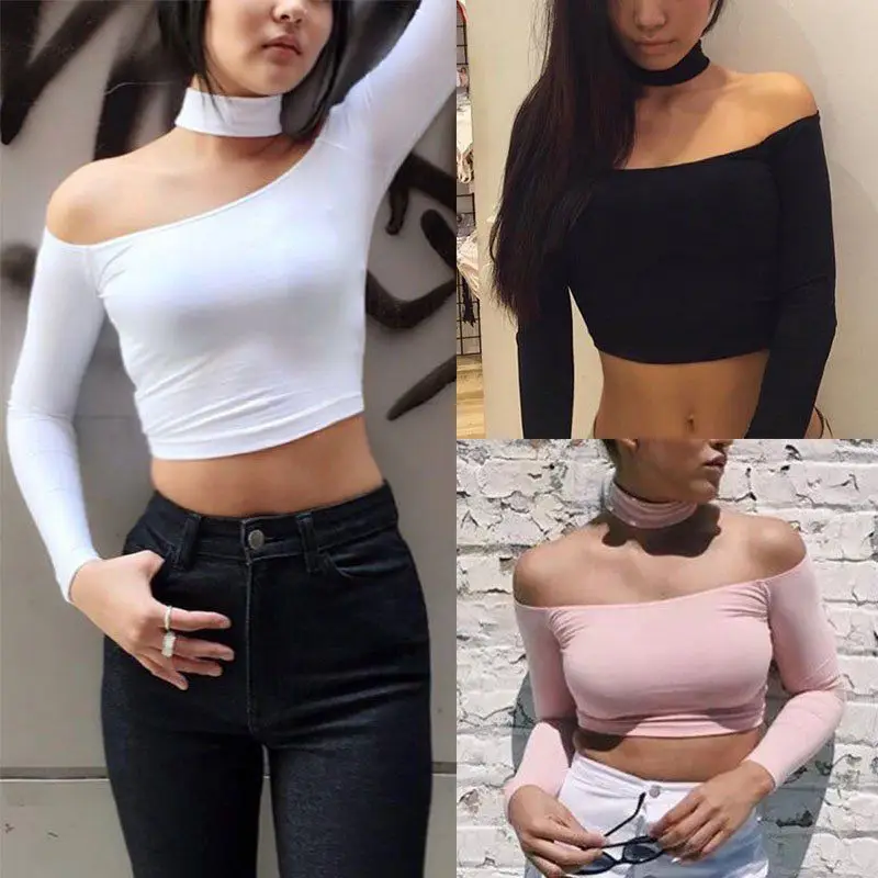 Новые женские модные свободные футболки с длинным рукавом и открытыми плечами