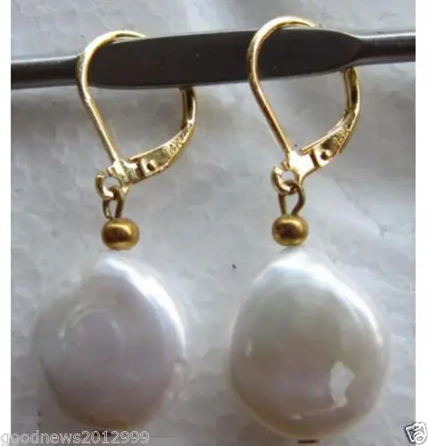 

Huge AAA+ 12-14 mm South Sea White Baroque Pearl Earrings 14k/20 GOLD