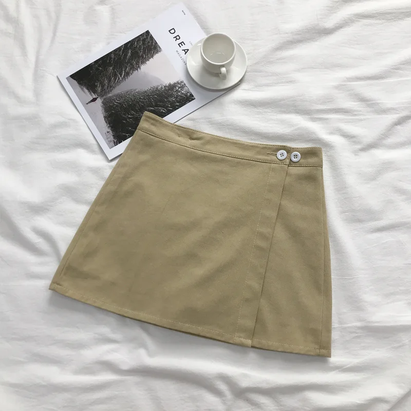 beige Новинка, весенне-Летняя женская модная повседневная офисная мини-юбка трапециевидной формы с асимметричными пуговицами и высокой талией, SK2259 - Цвет: beige