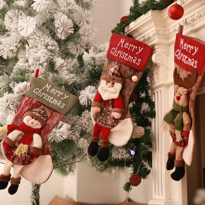 Large Christmas Stockings Santa Claus snowman elk Gift Kids Candy Bag Xmas Hanging Ornaments santa sacks Home Party Decoration | Дом и сад