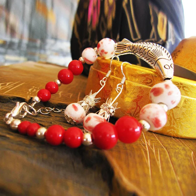 Box Bracelet and Earrings Accessories Ceramic Beads Chain Jewelry Set Free Shipping | Украшения и аксессуары