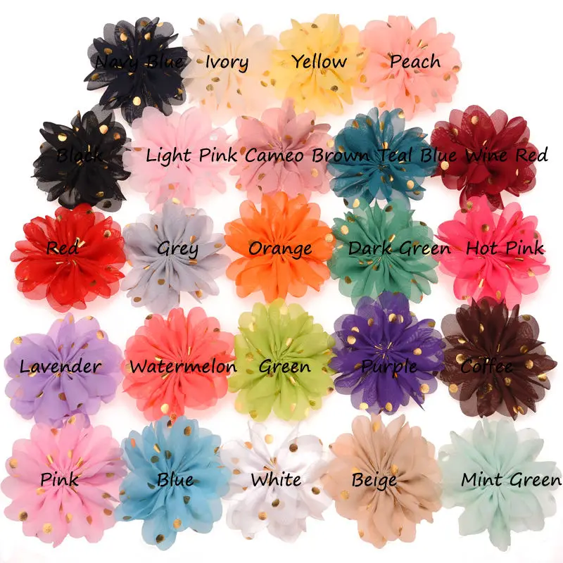24 шт. шифоновые пышные цветы с золотистым принтом сделай сам цветок для волос