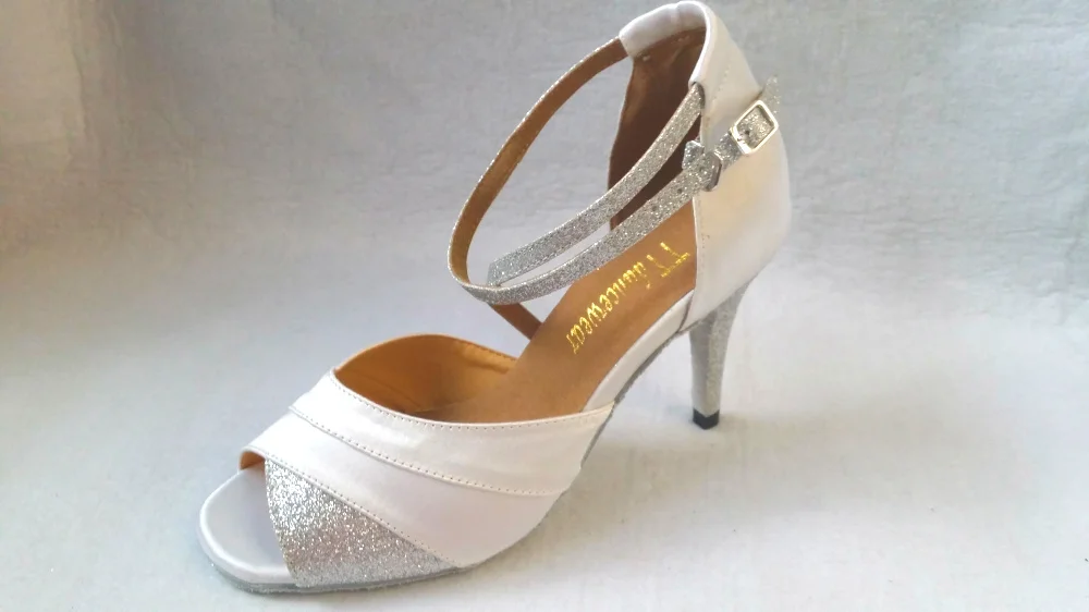 Женская обувь для латинских танцев белая сатиновая сальсы|salsa dance shoes|dance shoeswedding