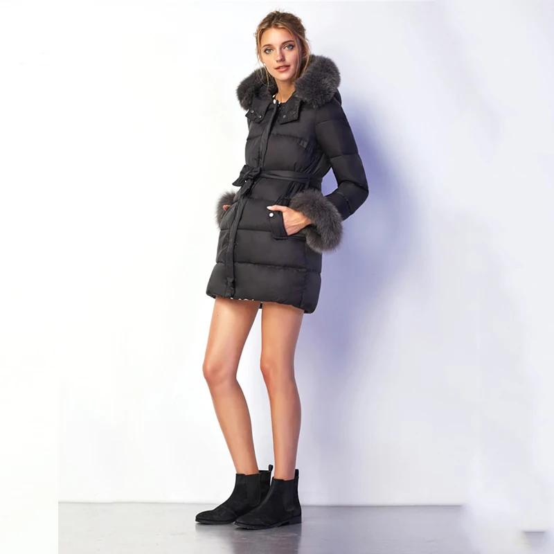 Женская мода Вниз Пальто Зима 2017 Новый Дамы С Капюшоном Куртки Женские Длинные