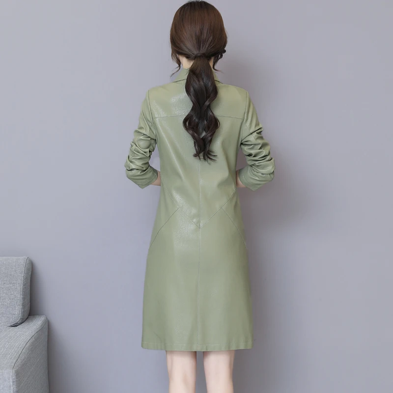 Женская куртка из мягкой кожи, большие размеры 5XL, новинка, Осенний Женский Тренч из искусственной кожи с эффектом потертости, длинное пальто, женская верхняя одежда из искусственной кожи