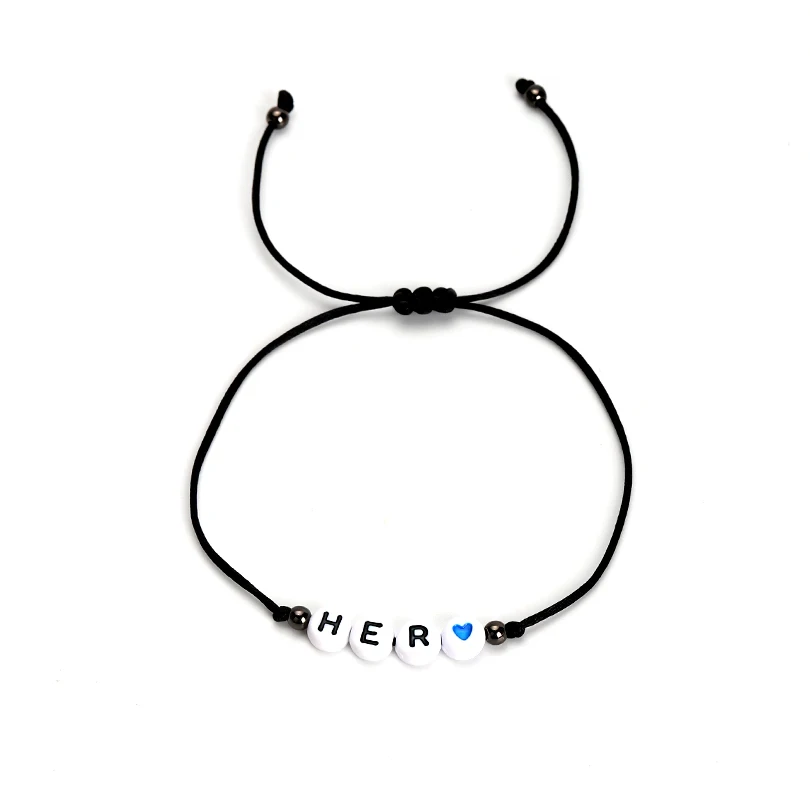 VEKNO Custom Couple Letter Bead His and Her Bracelet Men Women Red& Black Rope Adjustable String Name Bracelets DIY Jewelry