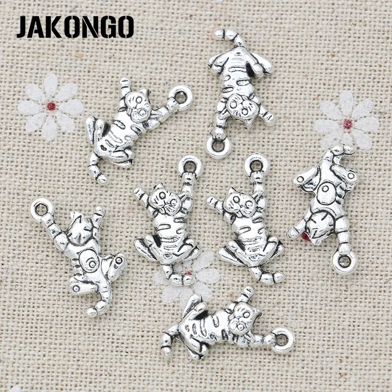 JAKONGO античные посеребренные Животные Подвески в виде кошек для самостоятельного изготовления ювелирных изделий ручной работы 10 шт. 21x11 мм