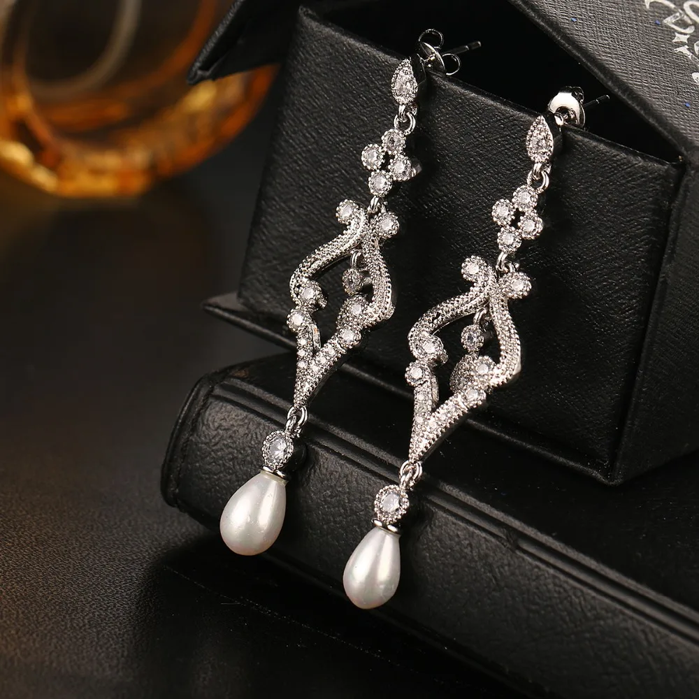 Модные свадебные длинные серьги Emmaya с имитацией жемчуга и фианитами Недорогие