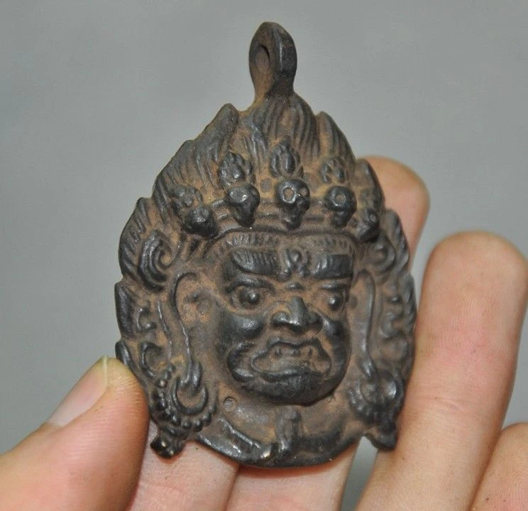 Старый тибетский буддистский храм бронзовая маска для лица Mahakala Dorje статуя