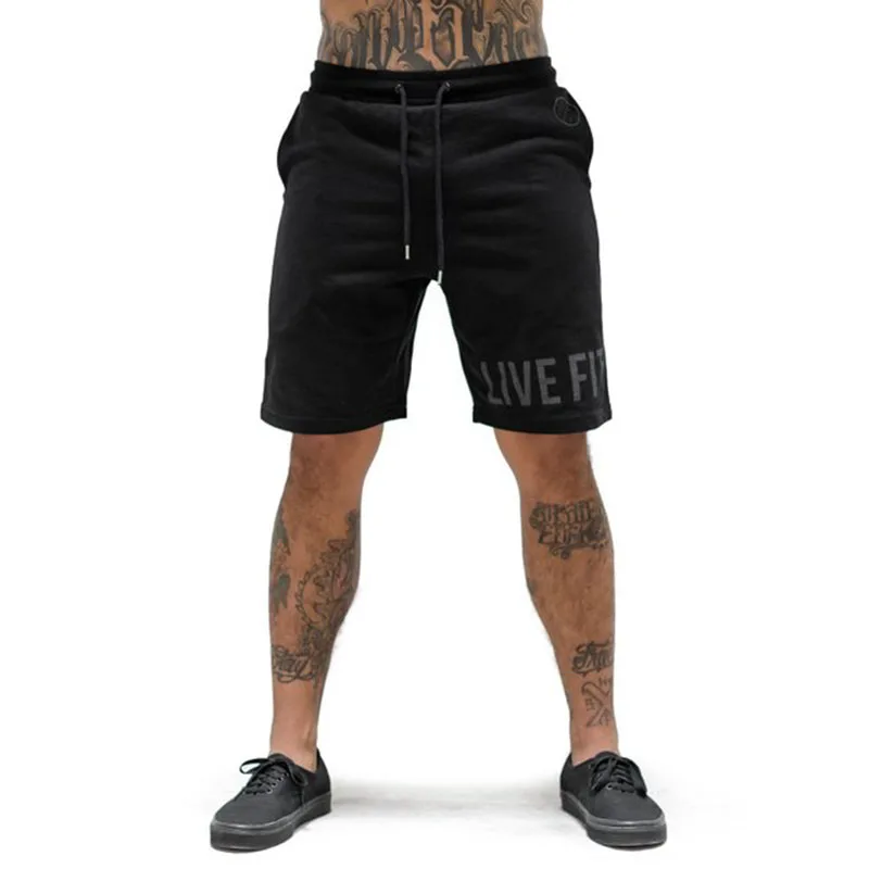 Voobuyla Mens Gym Cotton Shorts Run Jogging Sports Fitness Bodybuilding Sweatpants Male Profession Workout Training Brand Short - Цвет: black