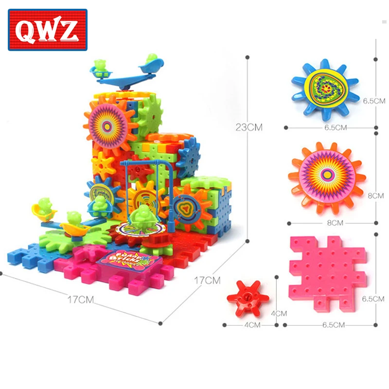 QWZ 81 шт. Пластиковые Электрические шестерни 3D Строительные блоки наборы DIY кирпичи развивающие игрушки для детей рождественские подарки