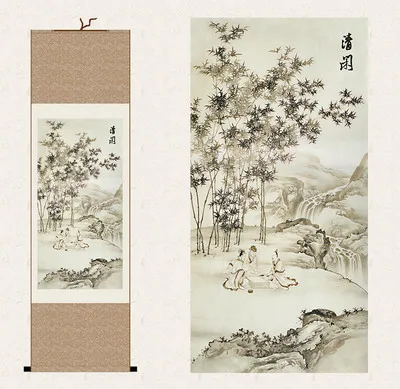 

Tang Bohu landscape painting silk scroll painting J 010 leisure