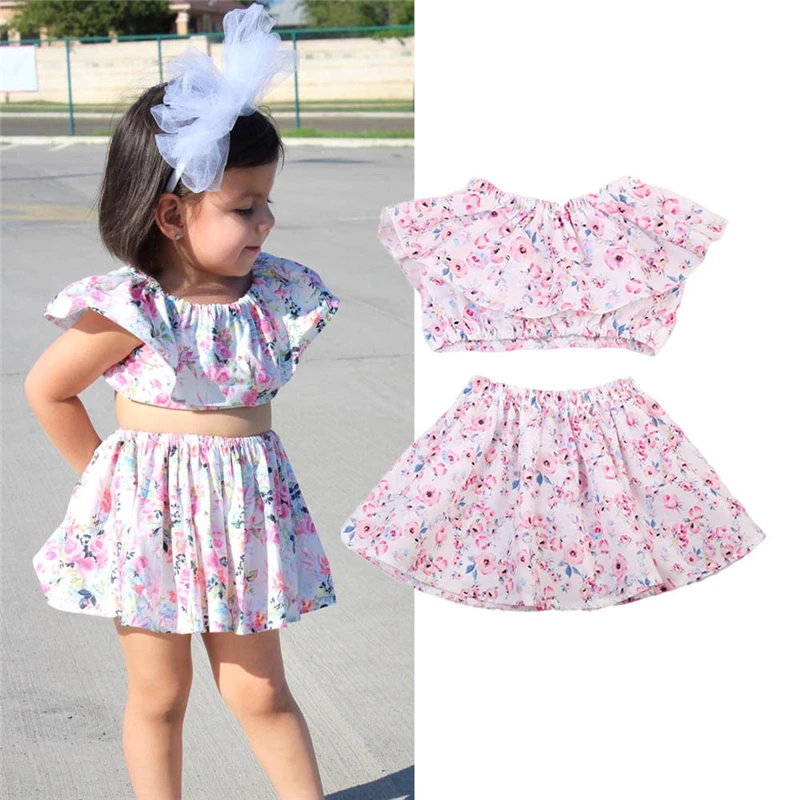 Розничная продажа 2017 г. новый комплект летней одежды для девочек кроп топ + юбка