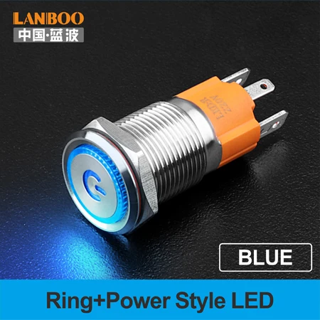 Blue LED Power LANBOO производитель 16 мм 12V110V 24V 220V Светодиодный светильник с высоким током 10A мощный фиксатор мгновенный самоблокирующийся кнопочный переключатель - Цвет: Blue LED Power