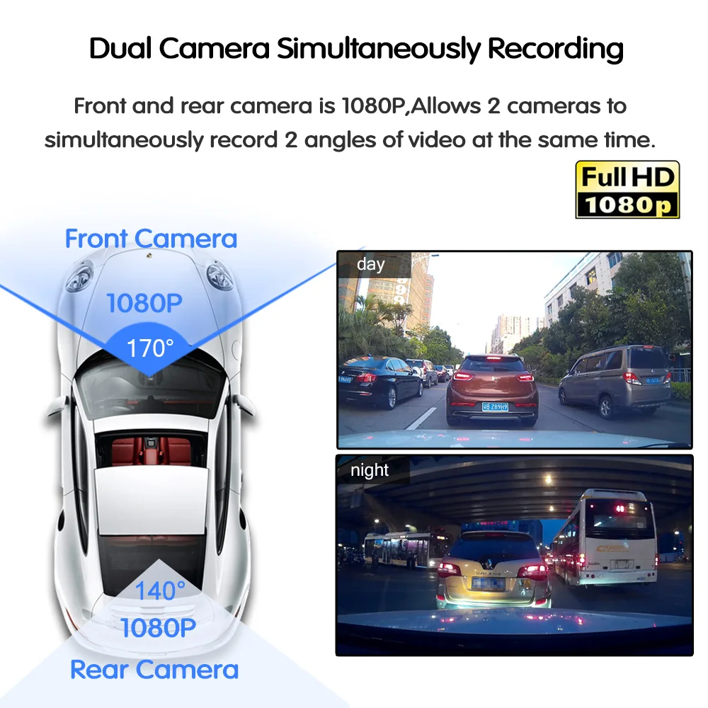 Зеркало видеорегистратор с камерой заднего вида 4 3 дюйма FHD 1080P двойной объектив