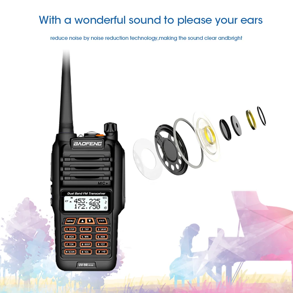 Новейший Baofeng UV-9R Plus Walkie Talkie Водонепроницаемый 8 Вт UHF VHF Двухдиапазонный 136-174/400-520 МГц Ham CB радио FM трансивер сканер