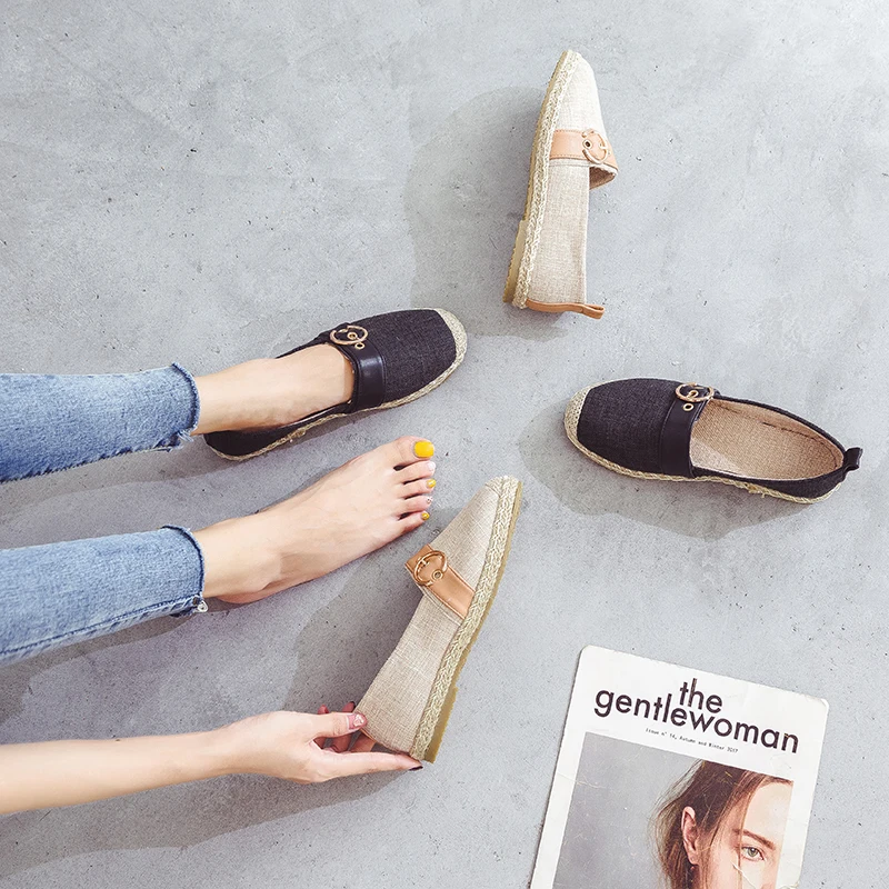 Женская парусиновая обувь Эспадрильи на плоской подошве женская толстой с