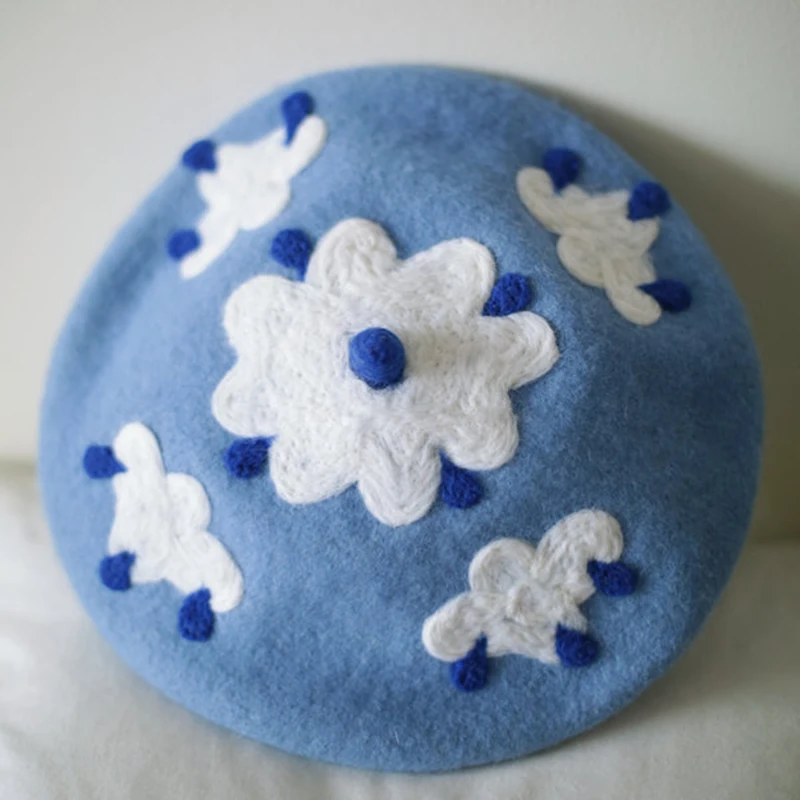 Faramita праздник голубого неба и белых облаков из шерстяного войлока береты Hand made