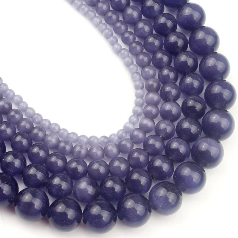 4 6 8 10 12 mm 15'' Purple Cat Eye Opal Round Loose Natural Stone Beads For Jewelry Making Fit DIY Men Charms Bracelet Necklace |