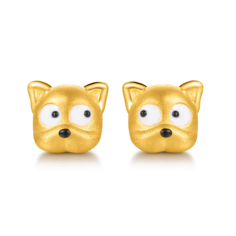 

3D 999 24k Yellow Gold Earrings Women Fashion Dog Stud Earrings