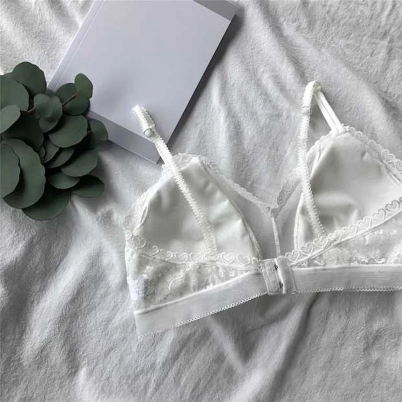 Женский сексуальный бюстгальтер тонкий кружевной Цветочный черный белый с