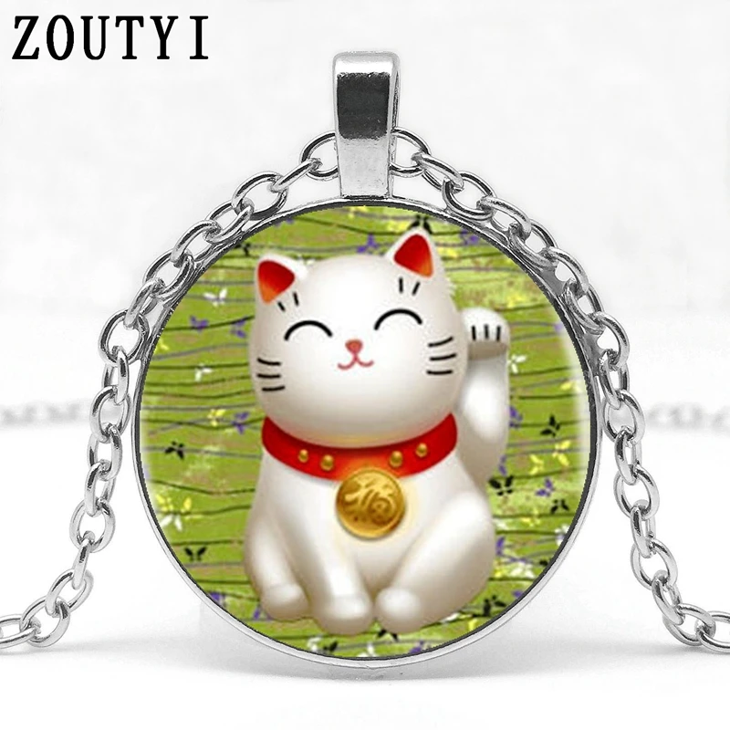 2018/колье с логотипом Lucky Cat зеленое ожерелье подвеской Maneki Neko очаровательное