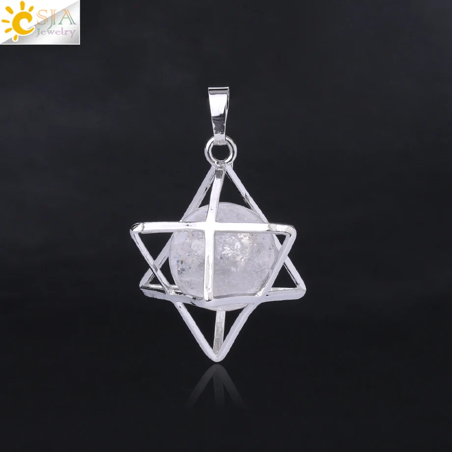 Clear Crystal CSJA Натуральный камень гексаграмма подвески, заряжающие энергией Цепочки и ожерелья Религия символ медитации рейки Меркаба кулон для Для женщин Для мужчин ювелирные изделия F876 - Окраска металла: Clear Crystal