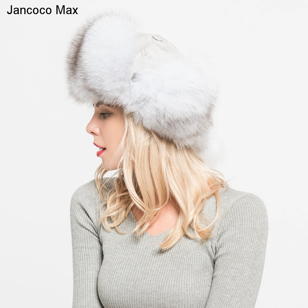 Jancoco Max, шапки-бомберы из натурального Лисьего меха, зимние толстые теплые шапки, Женские ушанки, Непродуваемые шапки S7147
