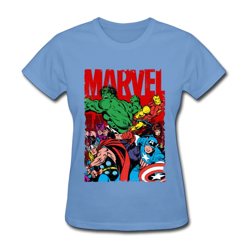 Горячие тренды модная футболка женская футболка Marvel собранные летние топы Футболка с круглым вырезом хлопок футболка Человек-паук - Цвет: Light Blue