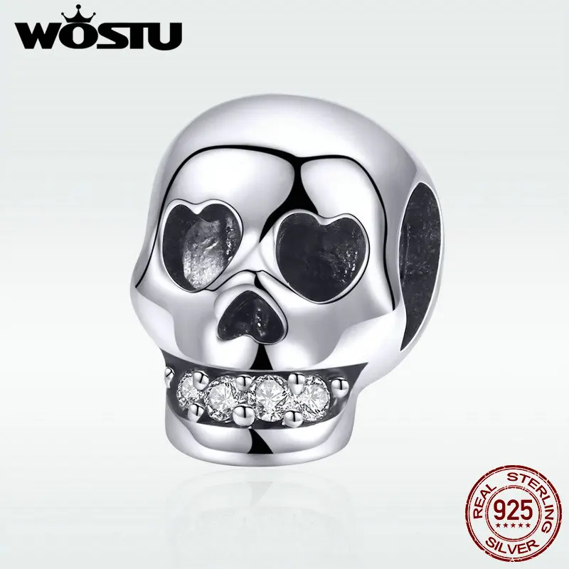 WOSTU ужасный 100% Стерлинговое Серебро 925 пробы Винтажные бусины с черепом