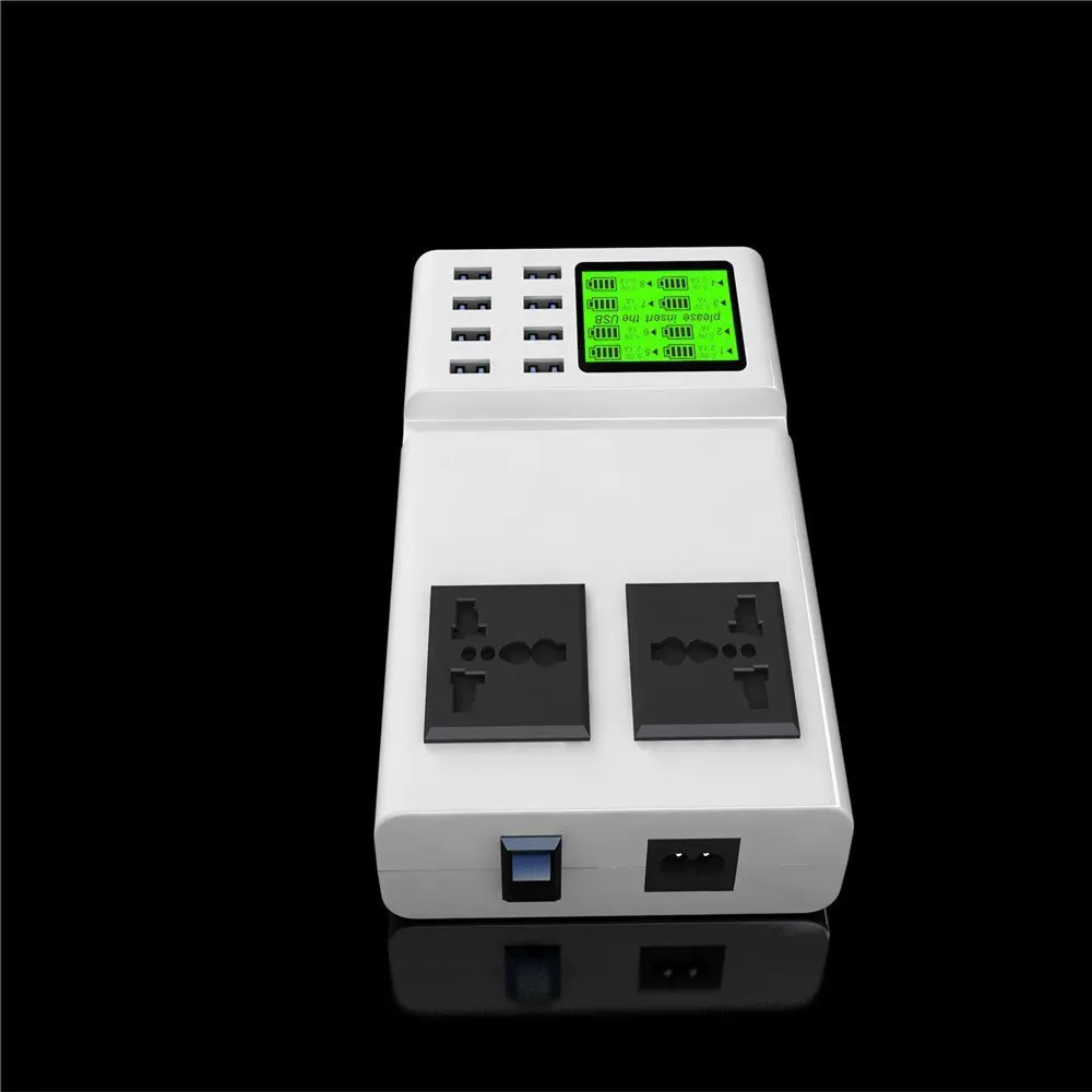 8 портов USB адаптер питания 2 розетка ЖК-дисплей настенное зарядное устройство для